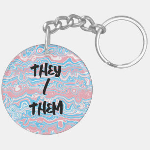 Trans Pride Flag Trippy Boho Groovy Wavy Stripes Key Ring