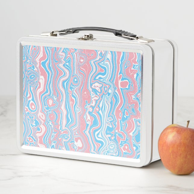 Trans Pride Flag Trippy Boho Groovy Wavy Stripes Metal Lunch Box (In Situ)