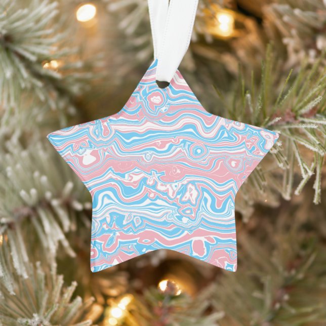 Trans Pride Flag Trippy Boho Groovy Wavy Stripes Ornament (Tree)