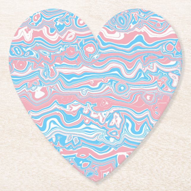 Trans Pride Flag Trippy Boho Groovy Wavy Stripes Paper Coaster (Front)