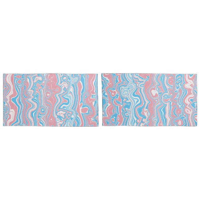 Trans Pride Flag Trippy Boho Groovy Wavy Stripes Pillowcase (Back-Set)