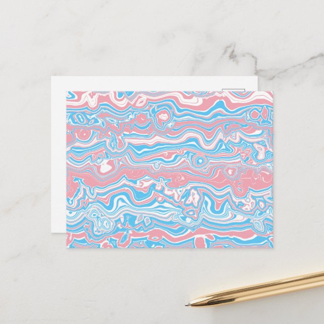Trans Pride Flag Trippy Boho Groovy Wavy Stripes Postcard (Front/Back In Situ)