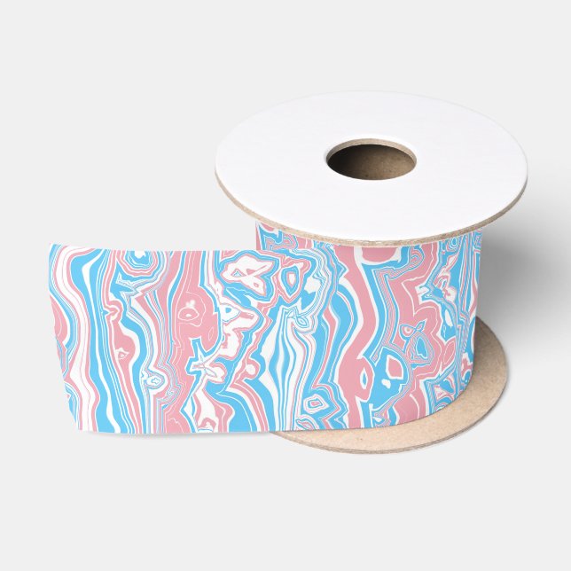 Trans Pride Flag Trippy Boho Groovy Wavy Stripes Satin Ribbon (Spool)
