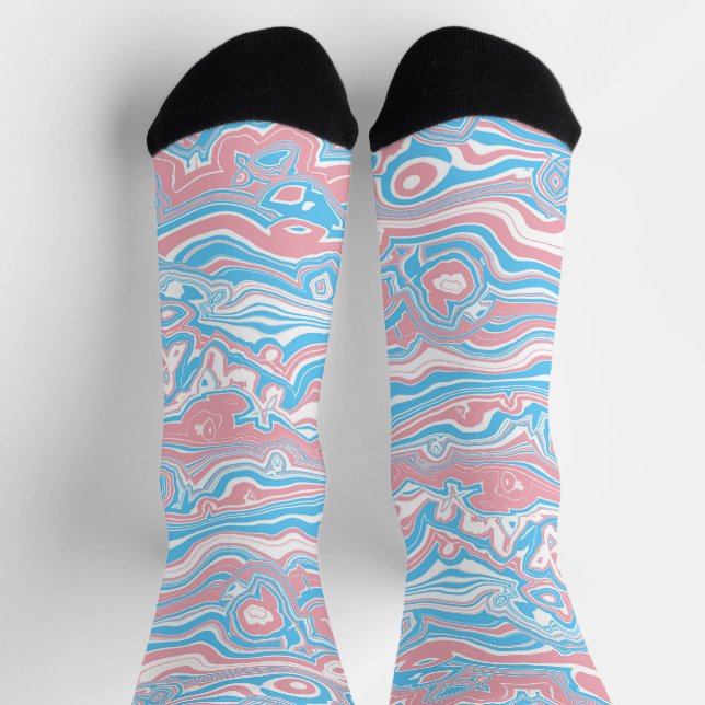 Trans Pride Flag Trippy Boho Groovy Wavy Stripes Socks (Top)