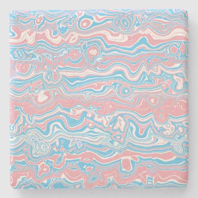 Trans Pride Flag Trippy Boho Groovy Wavy Stripes Stone Coaster (Front)
