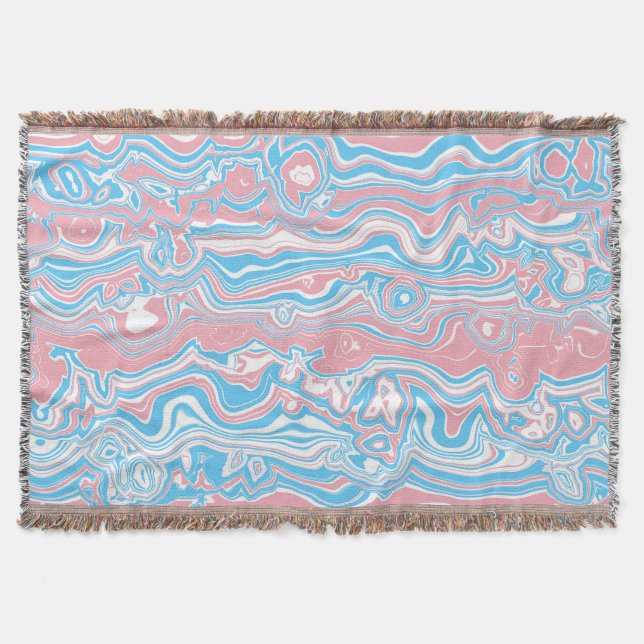 Trans Pride Flag Trippy Boho Groovy Wavy Stripes Throw Blanket (Front)