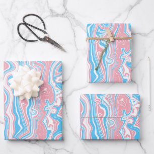 Trans Pride Flag Trippy Boho Groovy Wavy Stripes Wrapping Paper Sheet