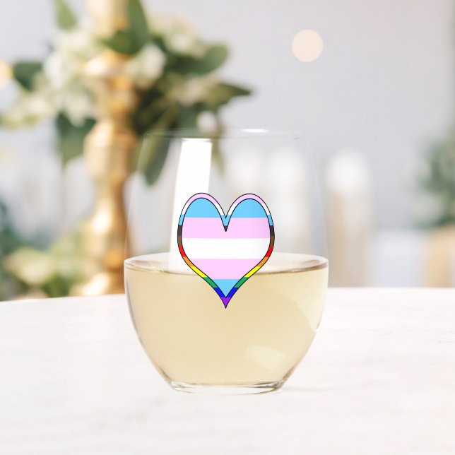 Trans Pride Heart  Stemless Wine Glass (Insitu (Wedding))
