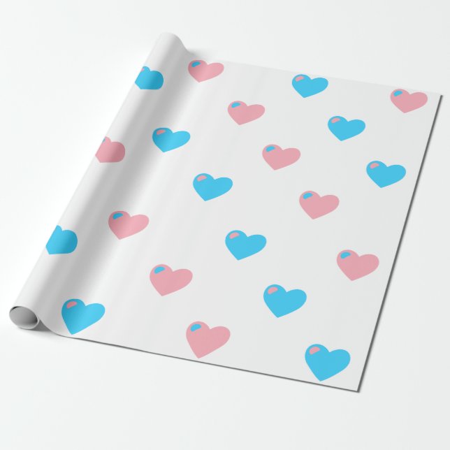Trans Pride Large Hearts Wrapping Paper (Unrolled)