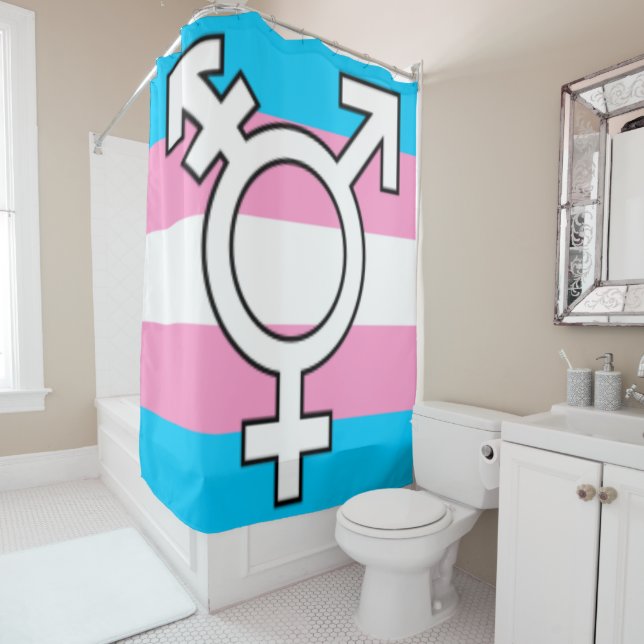Trans Symbol and Flag Shower Curtain (In Situ)