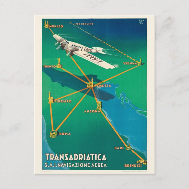 Transadriatica Italy Vintage Poster 1931 Postcard (Front)
