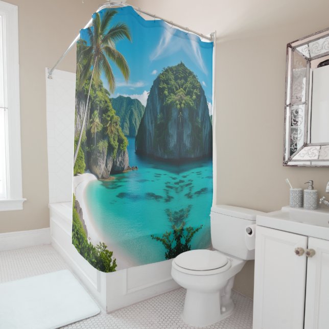 "Transform Your Bathroom with Coastal Calm" Shower Curtain (In Situ)