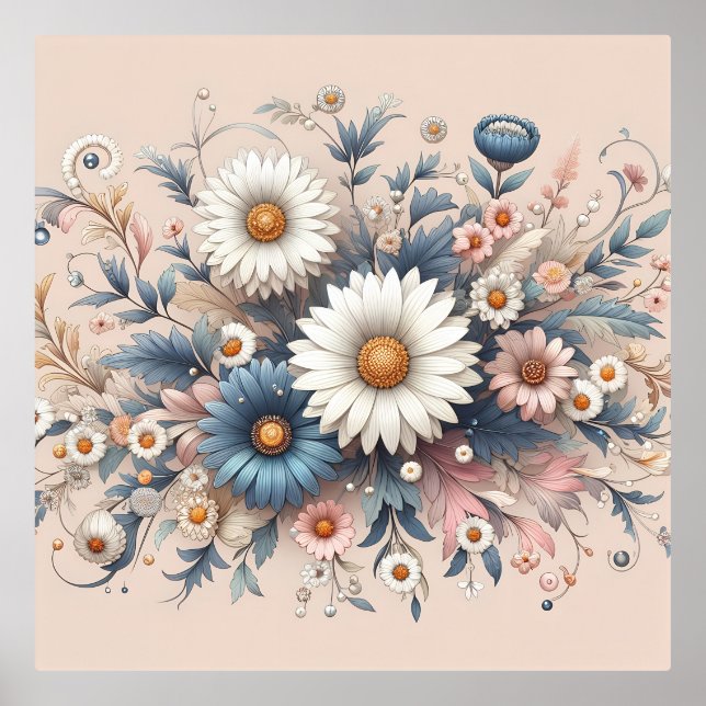 Transform Your Space with Elegant Daisy Floral Foil Prints (Front)