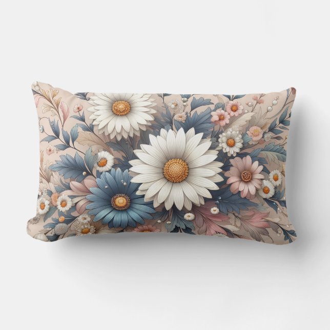 Transform Your Space with Elegant Daisy Floral Lumbar Cushion (Front)