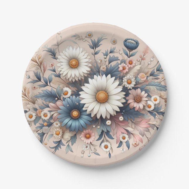 Transform Your Space with Elegant Daisy Floral Paper Plate (Front)