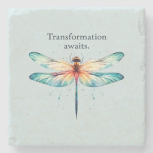 Transformation Awaits - Artistic Dragonfly Stone Coaster