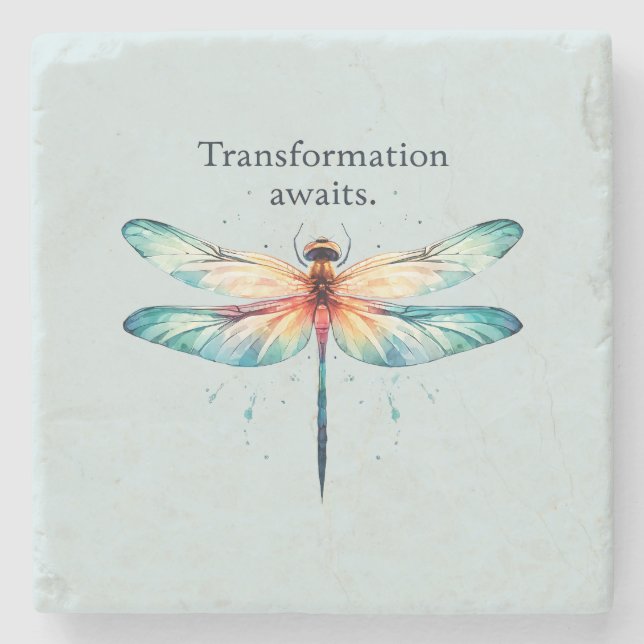 Transformation Awaits - Artistic Dragonfly Stone Coaster (Front)