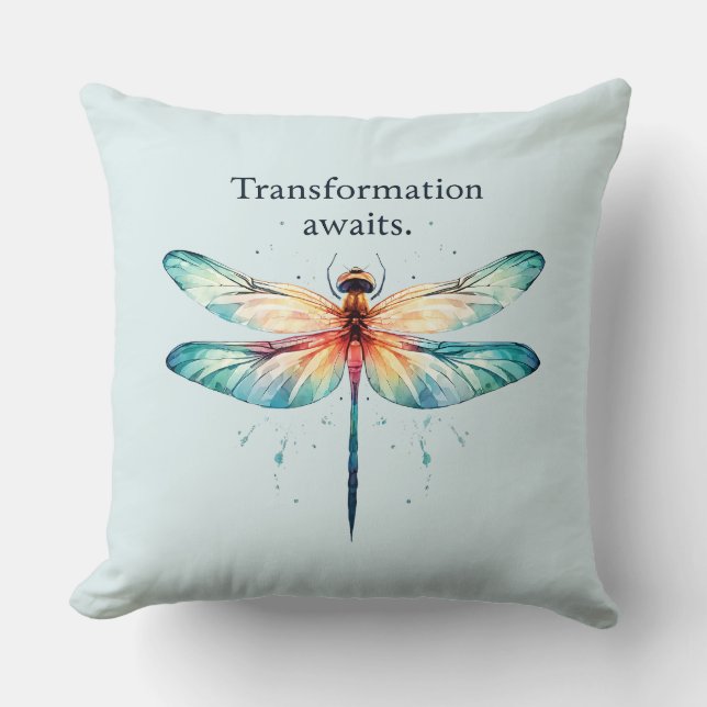 Transformation Awaits - Colourful Dragonfly Cushion (Front)