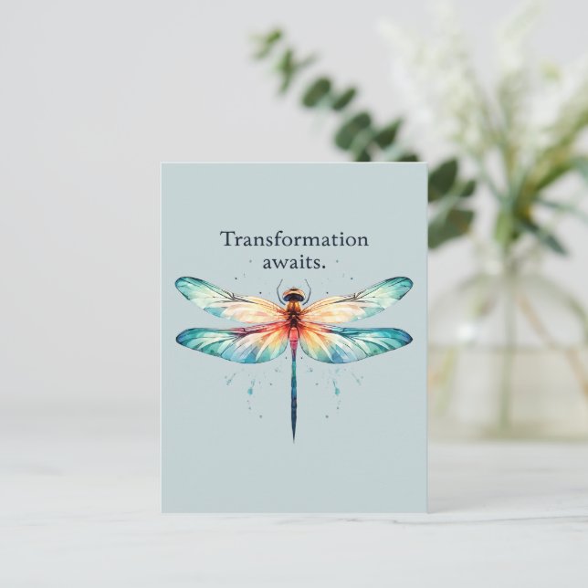 Transformation Awaits - Colourful Dragonfly Postcard (Standing Front)