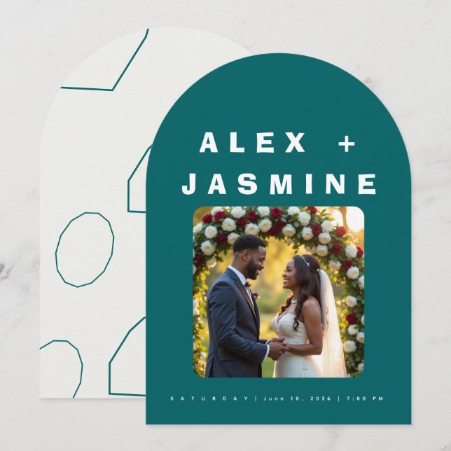 Transformative Teal Modern Arched Wedding  Invitation (Front/Back)