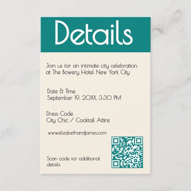 Transformative Teal Modern  Contemporary Wedding Enclosure Card (Front)