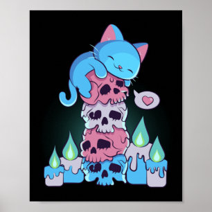 Transgender Aesthetic Kawaii Cat On Skulls Subtle  Poster