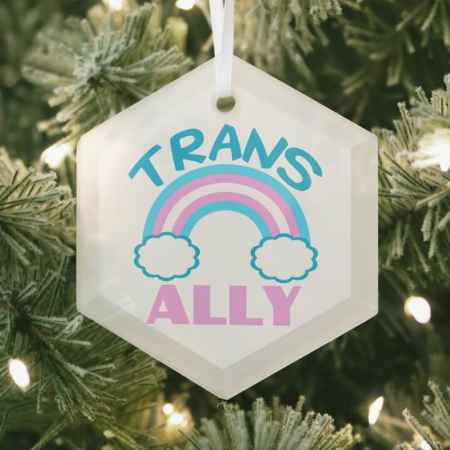 Transgender Ally Trans Rainbow Pretty Christmas Glass Tree Decoration (Insitu)