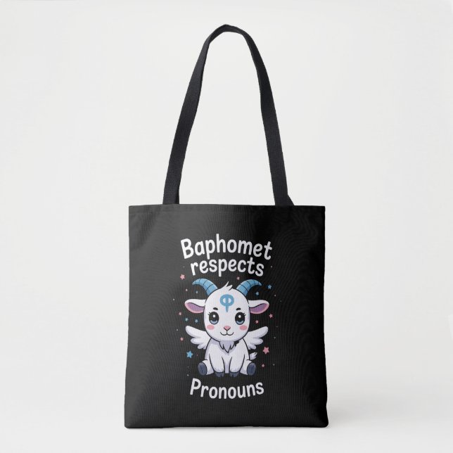 Transgender Baphomet Respects Pronouns Trans Pride Tote Bag (Front)