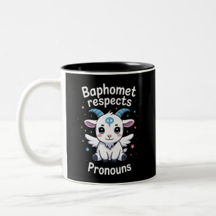 Transgender Baphomet Respects Pronouns Trans Pride Two-Tone Coffee Mug