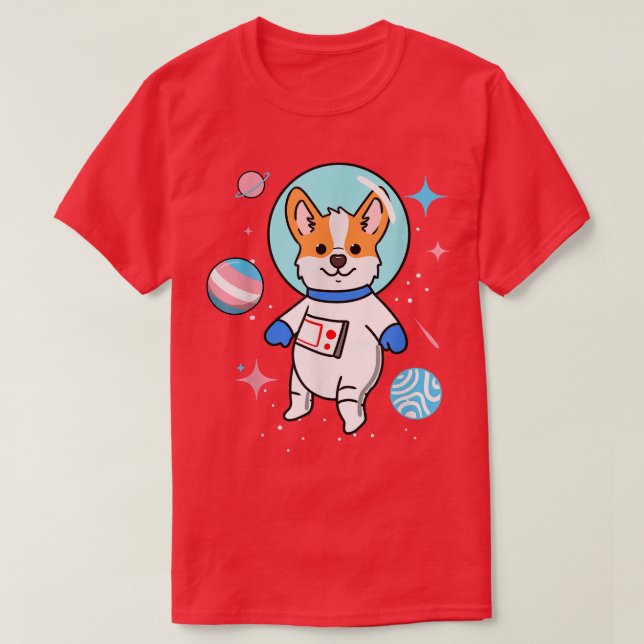 Transgender Corgi In Space Trans Pride  T-Shirt (Design Front)