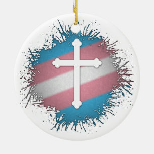 Transgender Cross Ceramic Ornament