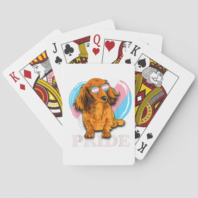 Transgender Dachshund Rainbow Heart Pride LGBT Dog Playing Cards (Back)