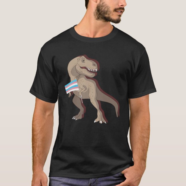 Transgender Dino Rex Trans Pride LGBTQ Pride Flag  T-Shirt (Front)