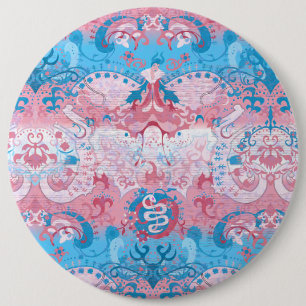 Transgender Dragon Damask - Trans Pride Flag Color 6 Cm Round Badge