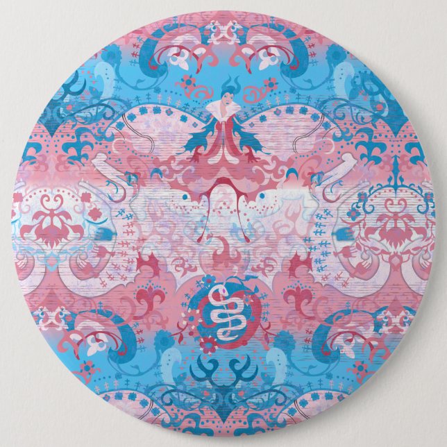 Transgender Dragon Damask - Trans Pride Flag Colou 6 Cm Round Badge (Front)