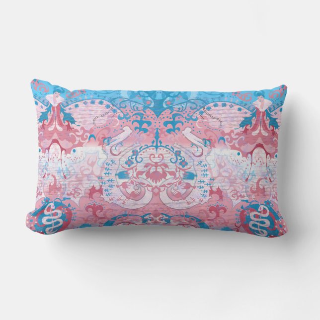 Transgender Dragon Damask - Trans Pride Flag Colou Lumbar Cushion (Front)