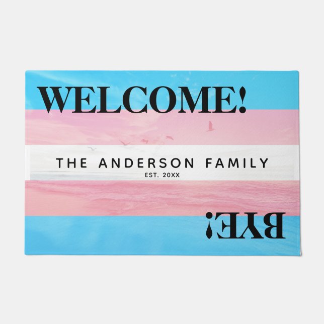 Transgender Flag Beach Personalised Welcome Doormat (Front)