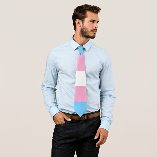 Transgender Flag Blue Pink Stripped LGBT  Tie (In Situ)