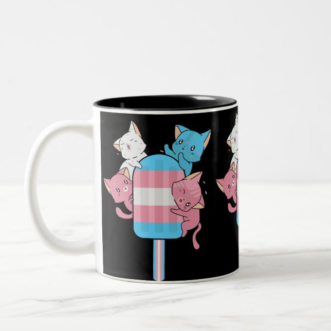 Transgender Flag Cats and a Popsicle Two-Tone Coffee Mug (Left)