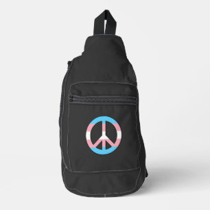 Transgender flag peace sign sling bag
