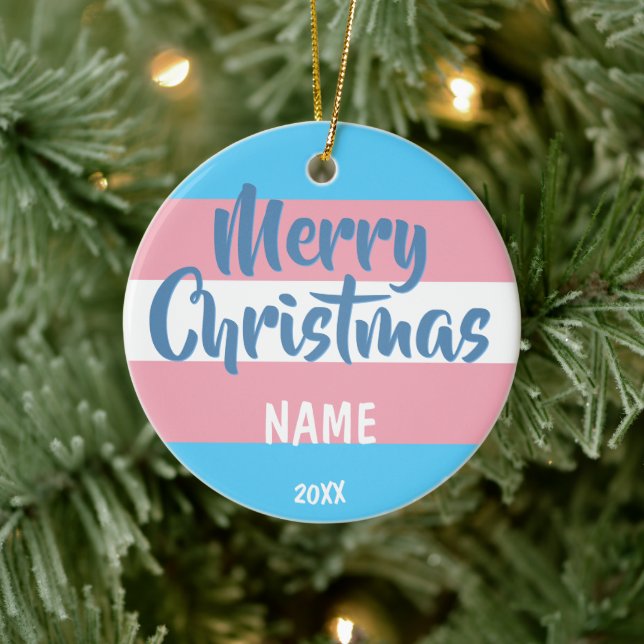 Transgender Flag Personalised Christmas Ceramic Ornament (Tree)