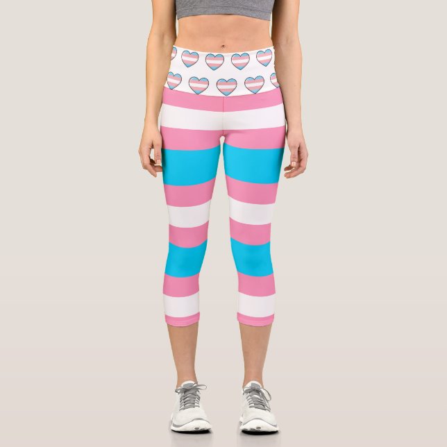 Transgender Flag Pink, White and Blue LGBTQIA+ Capri Leggings (Front)