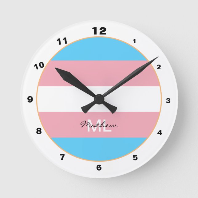 Transgender Flag & Pride community / monogrammed Round Clock (Front)