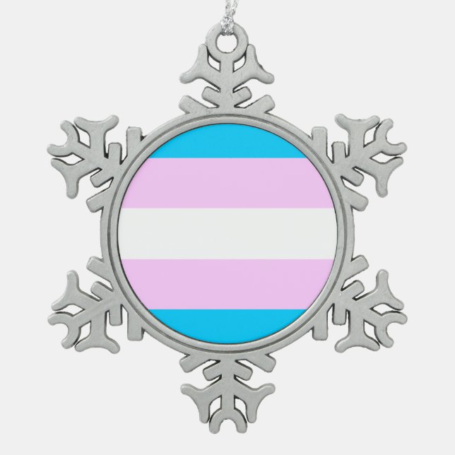 Transgender flag snowflake pewter christmas ornament (Front)