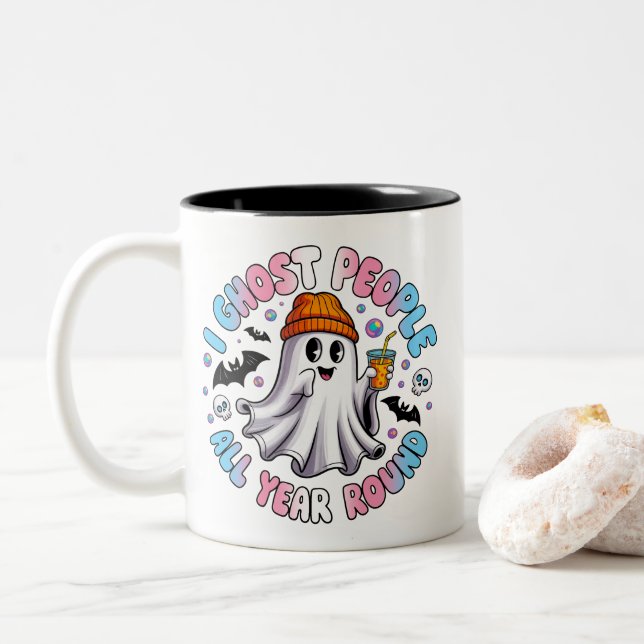 Transgender Funny Halloween – I Ghost People Two-Tone Coffee Mug (With Donut)