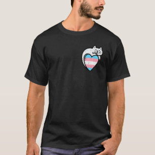 Transgender Heart Cat Pocket Trans Pride Flag Tran T-Shirt