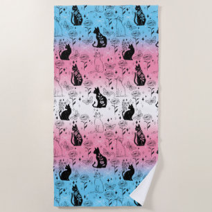 Transgender Pride Black Cat - Mystical Witchy Beach Towel