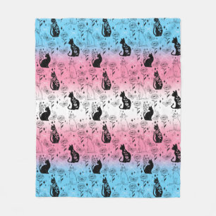 Transgender Pride Black Cat - Mystical Witchy Fleece Blanket