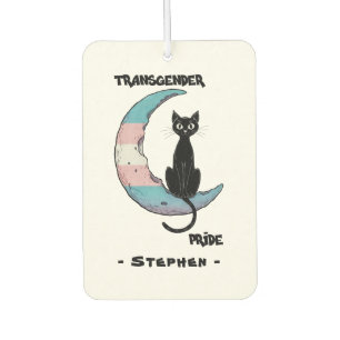 Transgender Pride – Black Cat on Trans Flag Moon Car Air Freshener