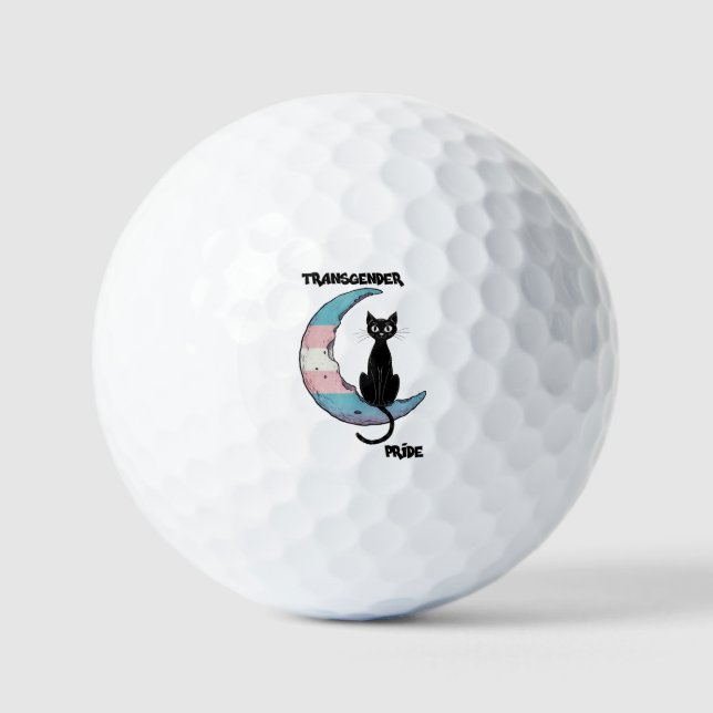Transgender Pride – Black Cat on Trans Flag Moon Golf Balls (Front)